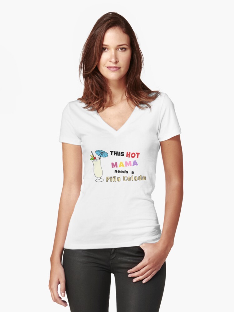 Thumbnail 1 of 3, Fitted V-Neck T-Shirt, Pina Colada Liquor Refreshment Coconut Mixologist. designed and sold by maxxexchange.