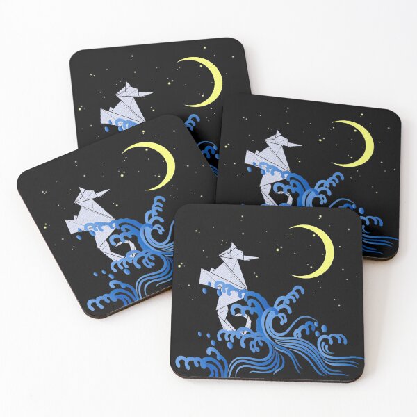 Item preview, Origami seahorse with pattern, waves and moon designed and sold by Blacklinesw9.