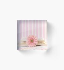Pink Flower and Open Book Acrylic Block