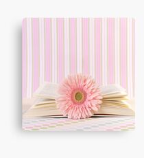 Pink Flower and Open Book Canvas Print