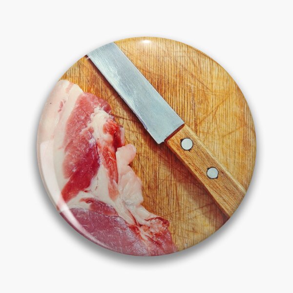 Item preview, Raw pork meat and knife on wooden cutting board. designed and sold by IaroslavB.