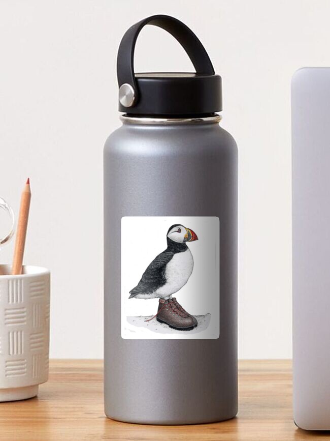 Thumbnail 1 of 3, Sticker, Puffin in hiking boots designed and sold by JimsBirds.
