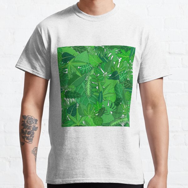 Busy Green Leaves Pattern Classic T-Shirt