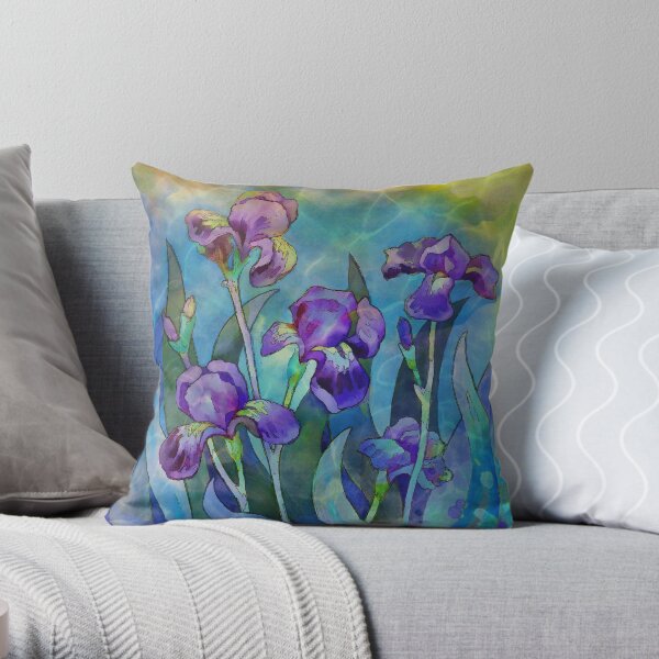Irises watercolor Throw Pillow