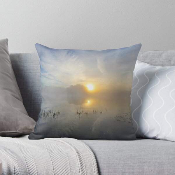 Upper Hudson River Misty Sunrise Throw Pillow