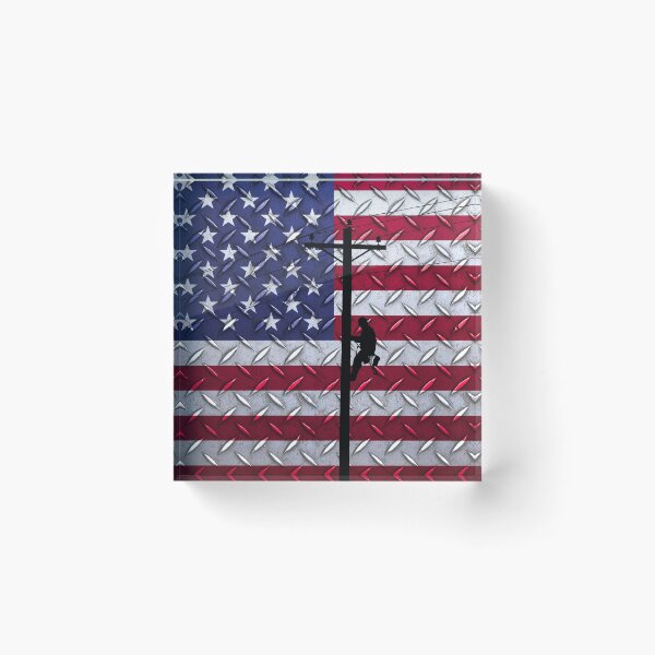 Item preview, Lineman climbing pole with US Flag Background designed and sold by Ken Macune.