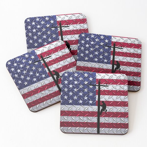 Item preview, Lineman climbing pole with US Flag Background designed and sold by Ken Macune.