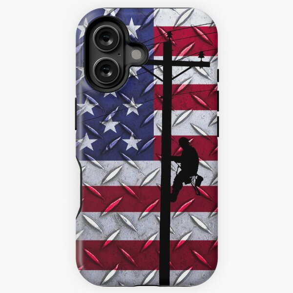 Item preview, Lineman climbing pole with US Flag Background designed and sold by Ken Macune.