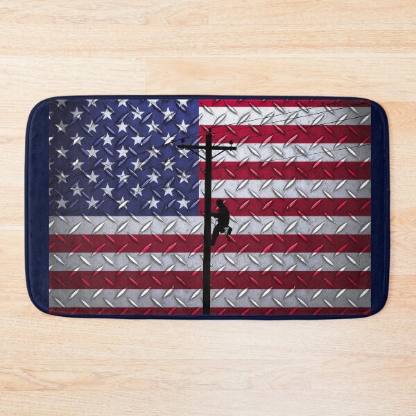 Item preview, Lineman climbing pole with US Flag Background designed and sold by Ken Macune.