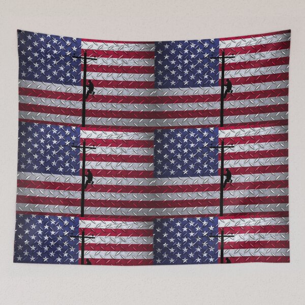 Item preview, Lineman climbing pole with US Flag Background designed and sold by Ken Macune.