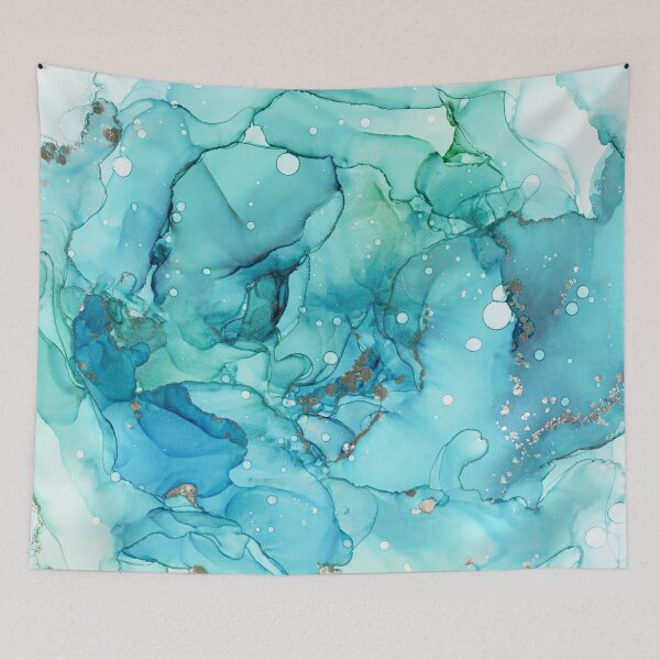Item preview, Mermaid Tears - Teal Chrome Abstract Ink Painting designed and sold by Olga Shvartsur.
