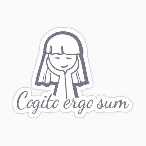 Cogito ergo sum grey girl graphic on pink Sticker