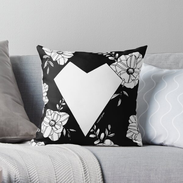 Geometric Heart on Florals Throw Pillow