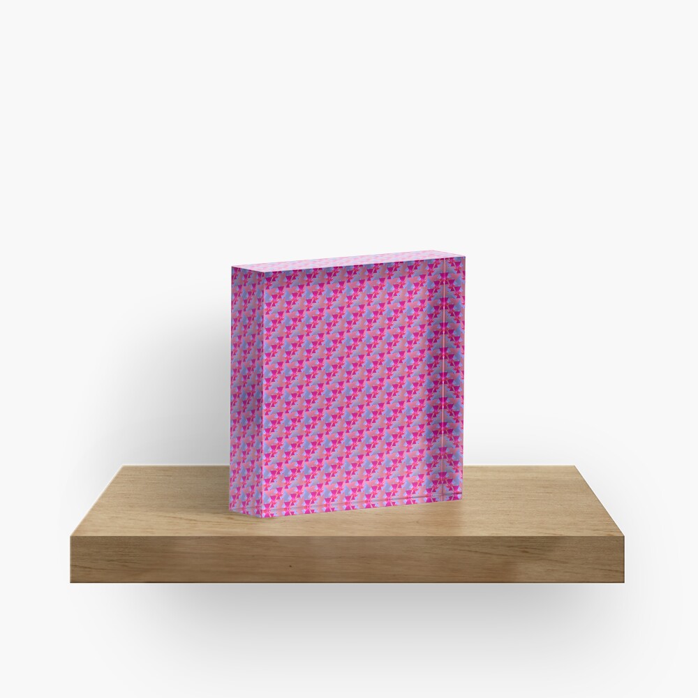 Happiness is Pink - Colorful Floral Geometric Pattern Acrylic Block