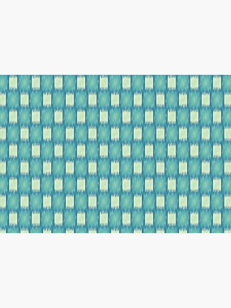Ikat Teal and Light Blue Green Fabric Checkered Pattern by RootSquare