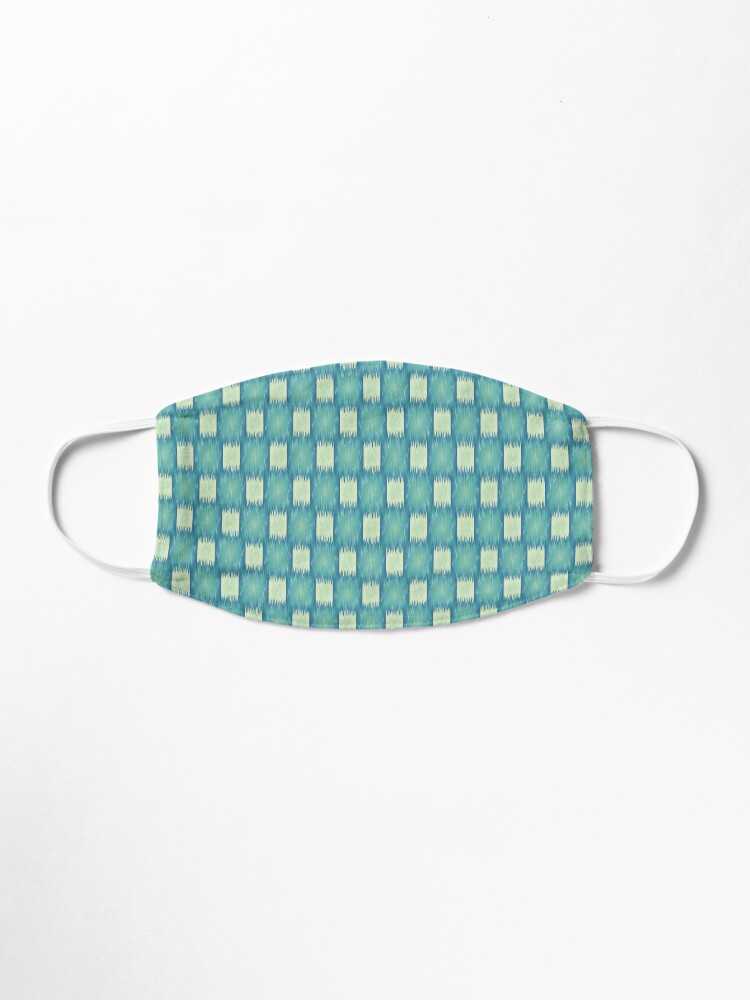 Alternate view of Ikat Teal and Light Blue Green Fabric Checkered Pattern Mask