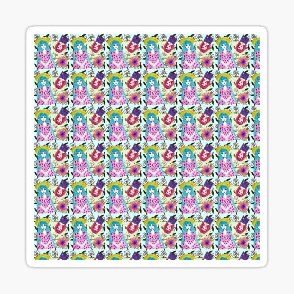 blue haired girl pattern blue Sticker