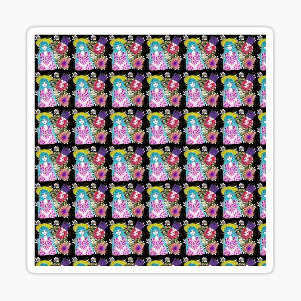 blue haired girl pattern black Sticker