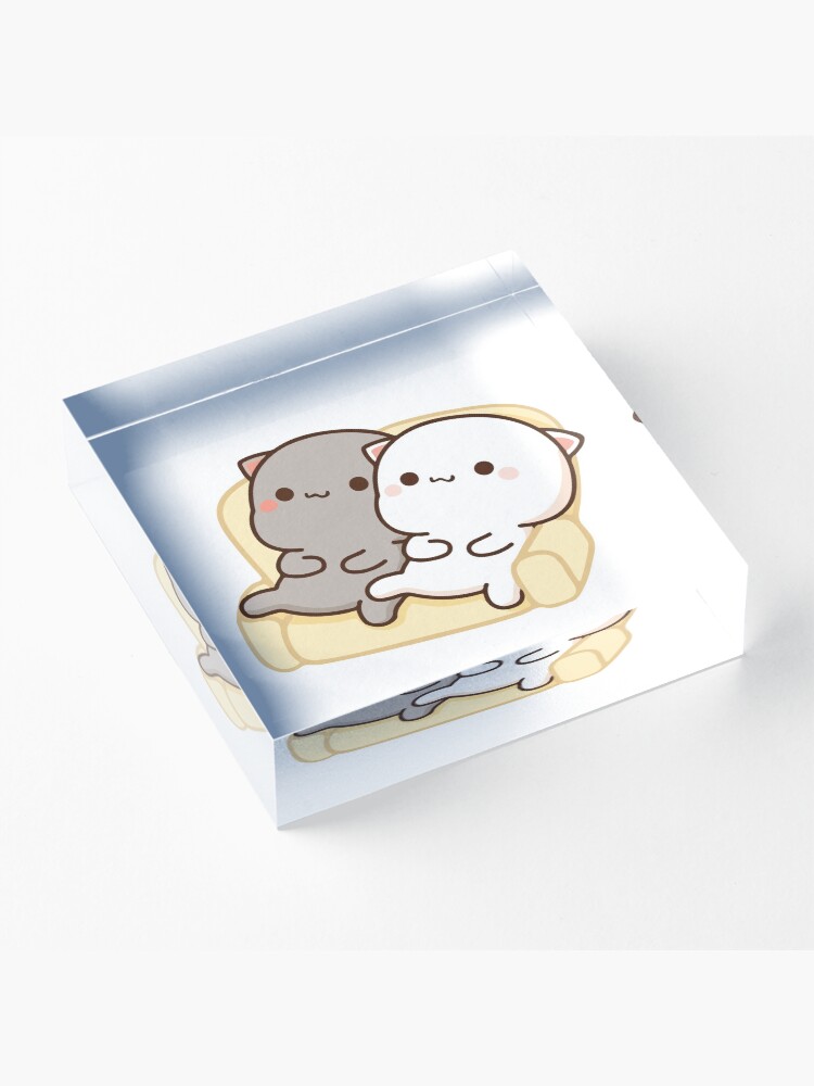 Alternate view of Peach and Goma Mochi Cat Couch Potato Acrylic Block