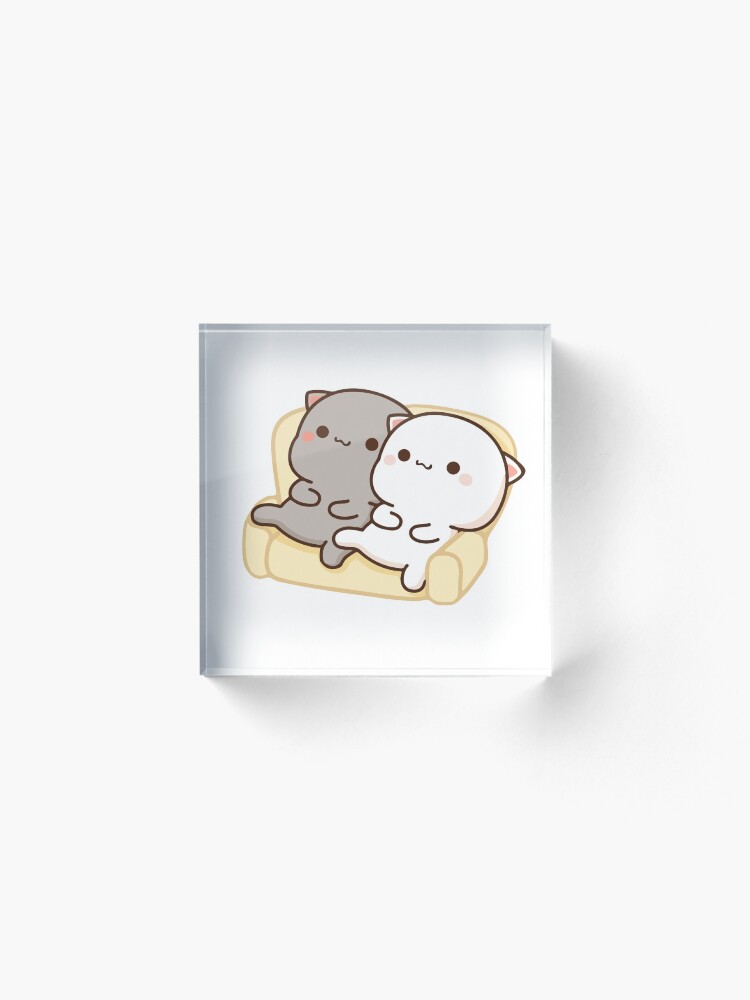 Alternate view of Peach and Goma Mochi Cat Couch Potato Acrylic Block