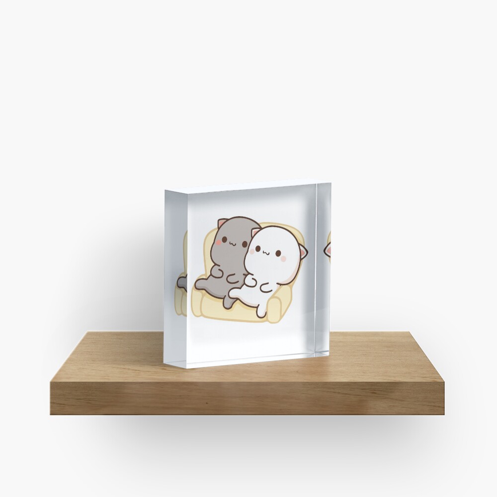 Peach and Goma Mochi Cat Couch Potato Acrylic Block