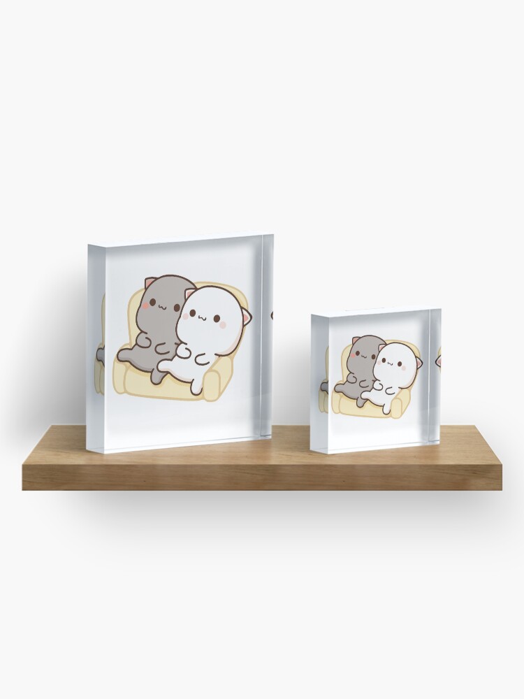 Alternate view of Peach and Goma Mochi Cat Couch Potato Acrylic Block