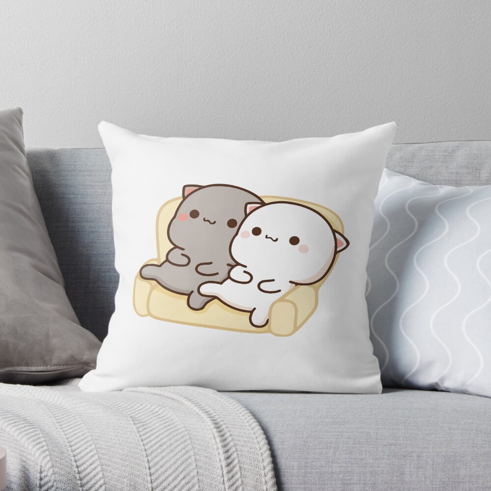 Peach and Goma Mochi Cat Couch Potato Throw Pillow