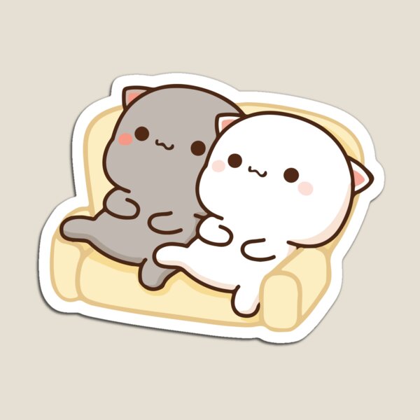 Peach and Goma Mochi Cat Couch Potato Magnet