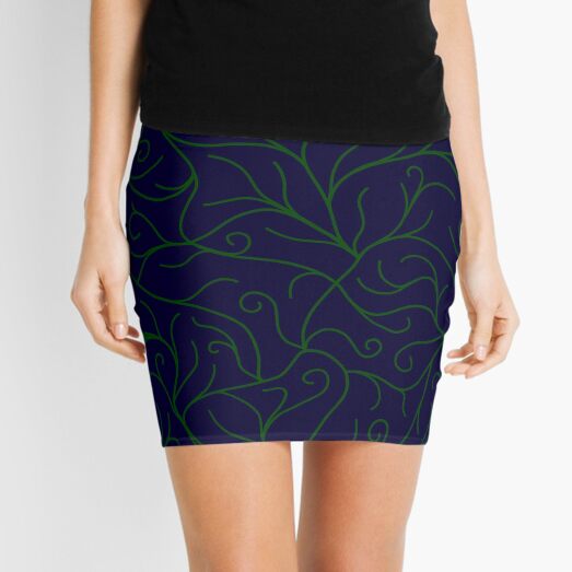 Blue Velvet, Green Vines Mini Skirt