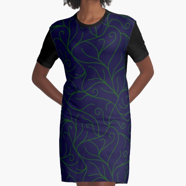 Blue Velvet, Green Vines Graphic T-Shirt Dress