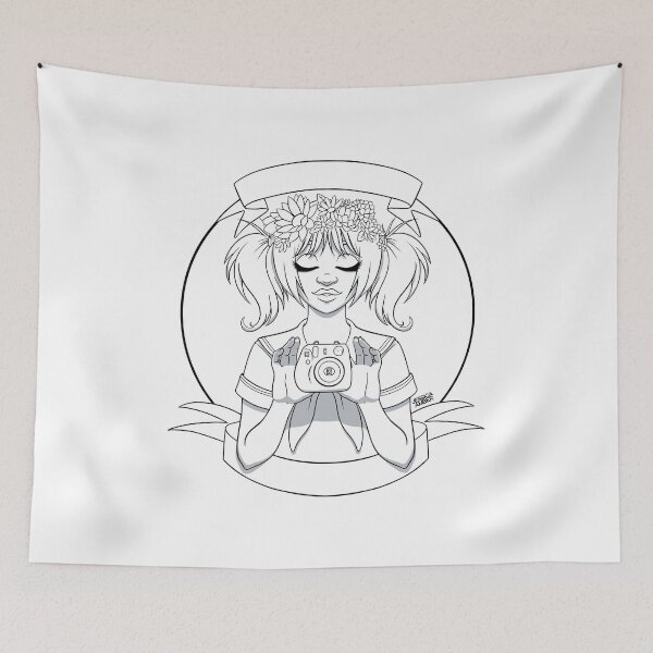 Item preview, Instant Camera Anime Girl Black White Cartoon Coloring Page designed and sold by JessicaAmber.