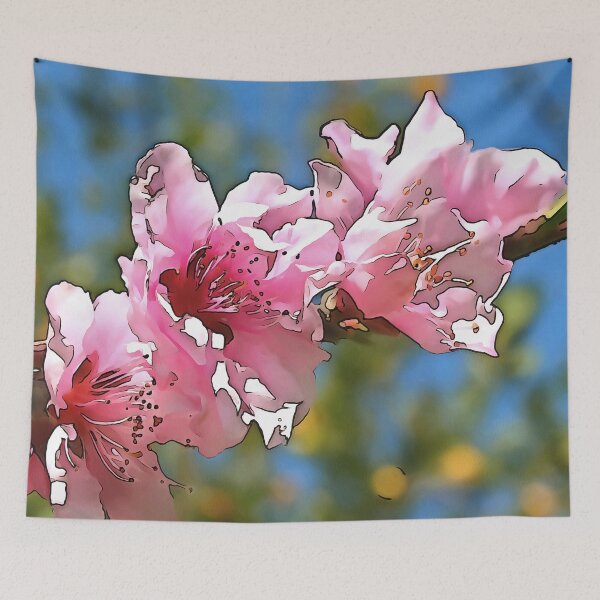 Item preview, Close Up Peach Tree Blossom Black Outline Art designed and sold by taiche.