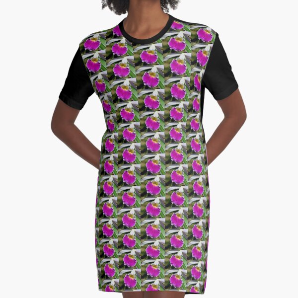 Delicate Orchid Flower Graphic T-Shirt Dress
