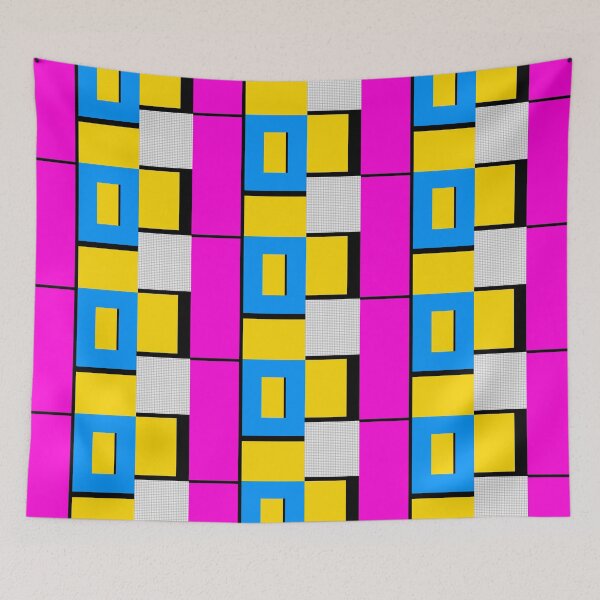 Item preview, 80s Pink, Yellow, Blue Bright colours Geometrical Pattern designed and sold by junepillows.