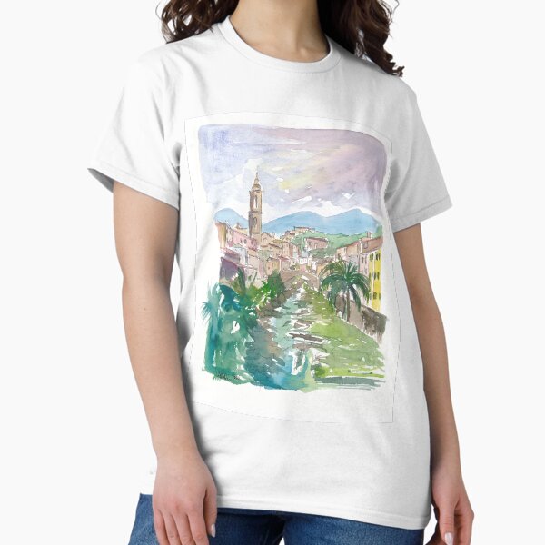 Item preview, Italian Country Town Liguria with Creek And Bridge designed and sold by artshop77.