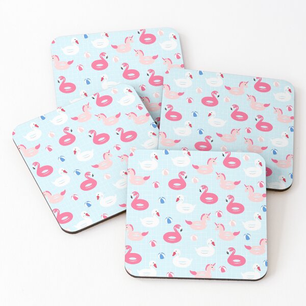 Item preview, Unicorn Pool Float and Pink Flamingo Pool Float on Blue Background designed and sold by kapotka.