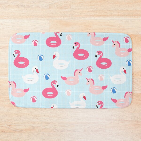 Item preview, Unicorn Pool Float and Pink Flamingo Pool Float on Blue Background designed and sold by kapotka.
