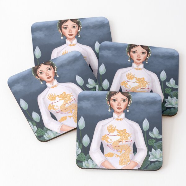 Item preview, Girl in ao dai among lotus designed and sold by quynhdraws.