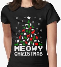 Meowy Christmas Cat Tree Women's Fitted T-Shirt