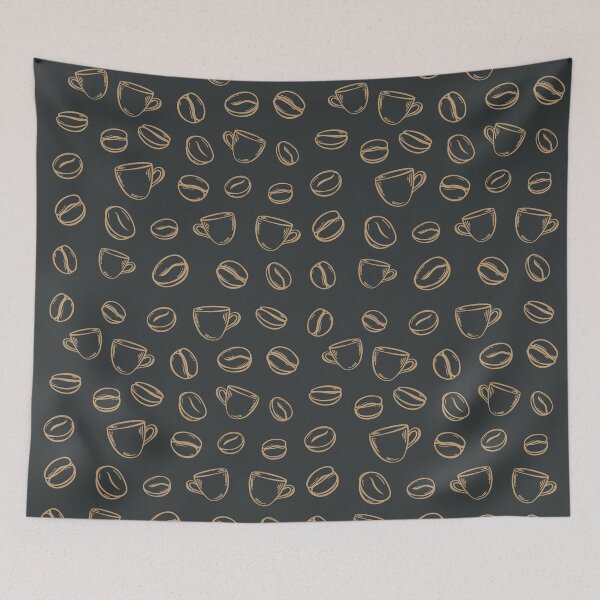 Item preview, Coffee mugs and beans on dark background pattern design designed and sold by coffeeapparel.