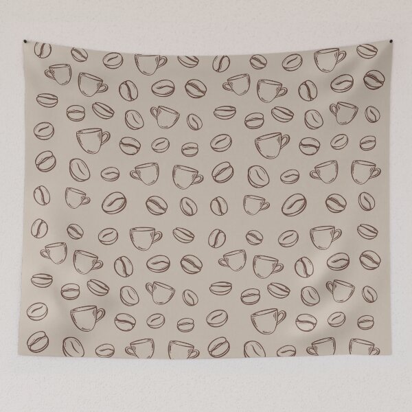 Item preview, Coffee mugs and beans on light background pattern design designed and sold by coffeeapparel.