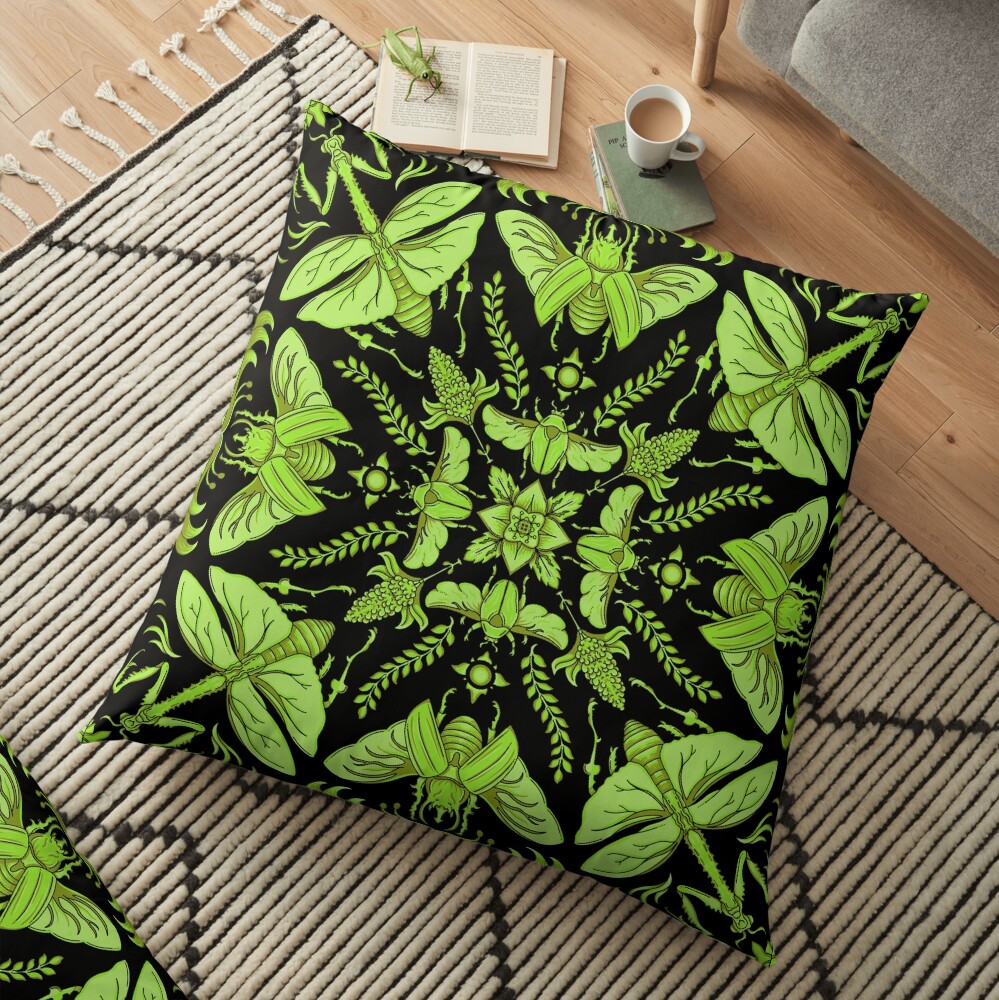 Designer Bug - Black/Green Floor Pillow