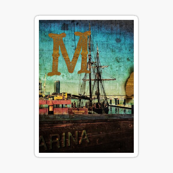 Grungy Melbourne Australia Alphabet Letter M Marina Docklands Sticker