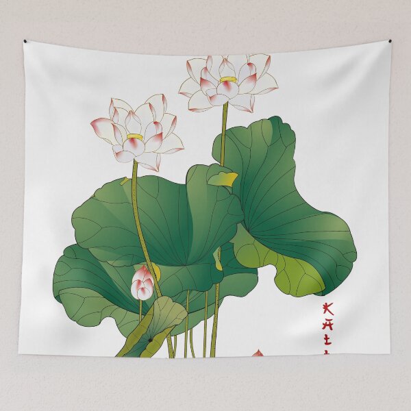 Item preview,  white lotus flowers with lotus buds and stems. designed and sold by Kallandra.