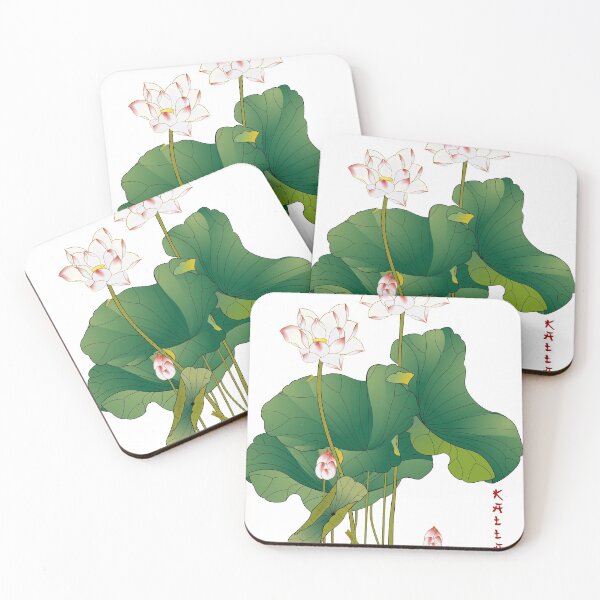 Item preview,  white lotus flowers with lotus buds and stems. designed and sold by Kallandra.