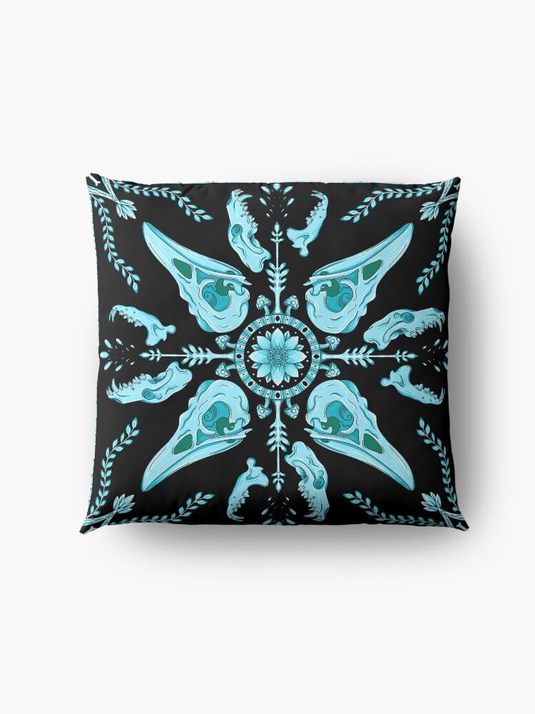 Alternate view of Designer Bird Skull - Blue Floor Pillow