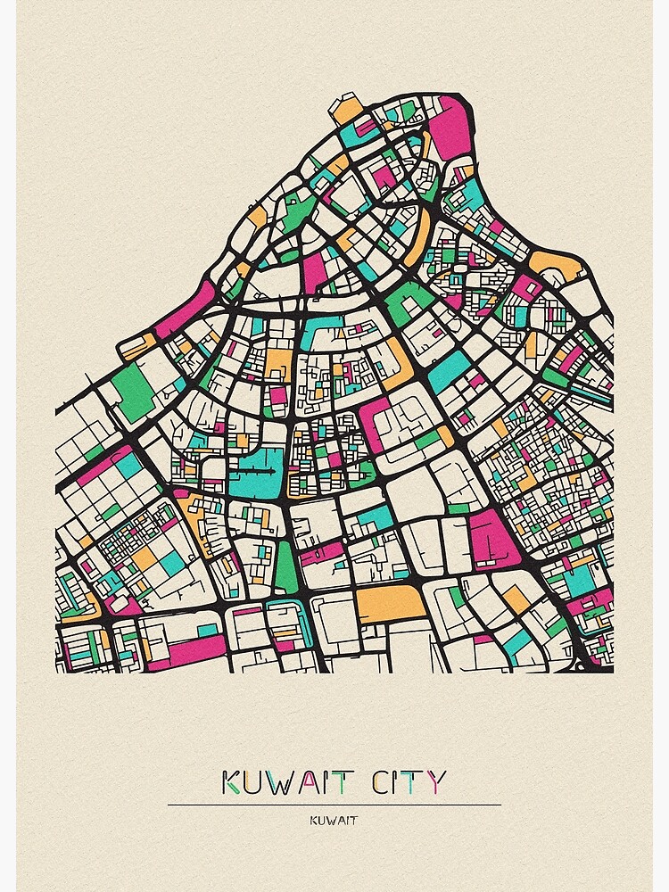 Kuwait City Kuwait Street Map Poster For Sale By Geekmywall Redbubble   Flat,750x,075,f Pad,750x1000,f8f8f8.u1 