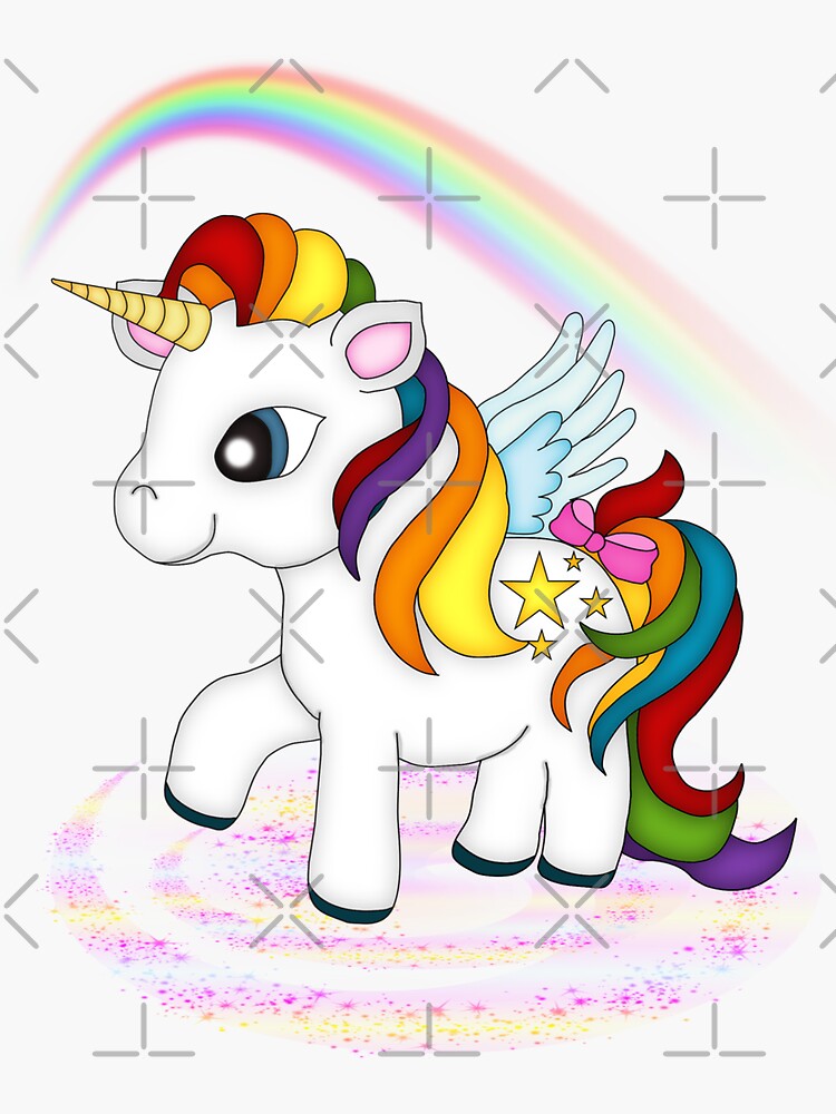 Pretty Rainbow Unicorn and Stars - Unicorns - Sticker