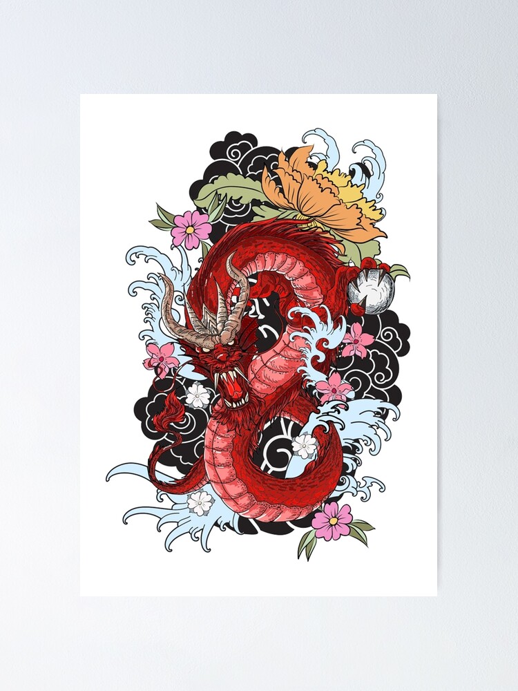 Japanese Dragon Tattoo Poster By Bnatiez Redbubble