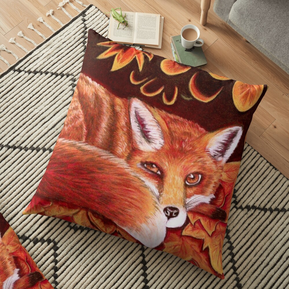 Sleepy Fox print - Floor pillow on Red Bubble